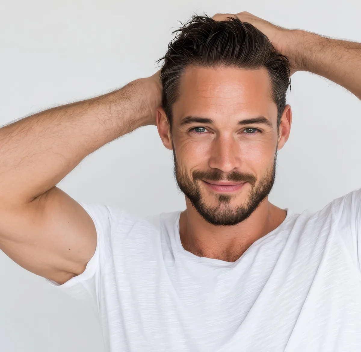 man touching healthy hair
